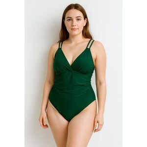 Charmo Womens Swimsuit Size M Green One Piece Ruched UPF50 Swimwear Resort Beach